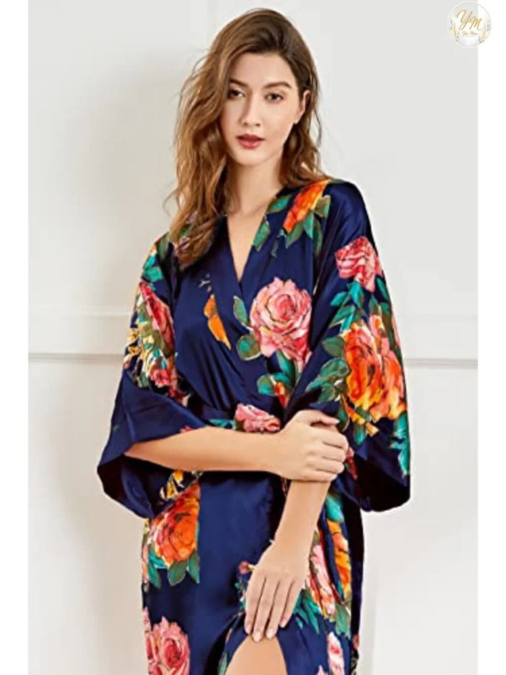 Satin Kimono Robe Women Long Floral Lounge Wear Pockets Silky Ankle Length